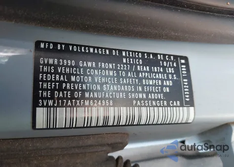 2015 Volkswagen Beetle 1.8T из США, поврежденный, VIN 3VWJ17ATXFM624958